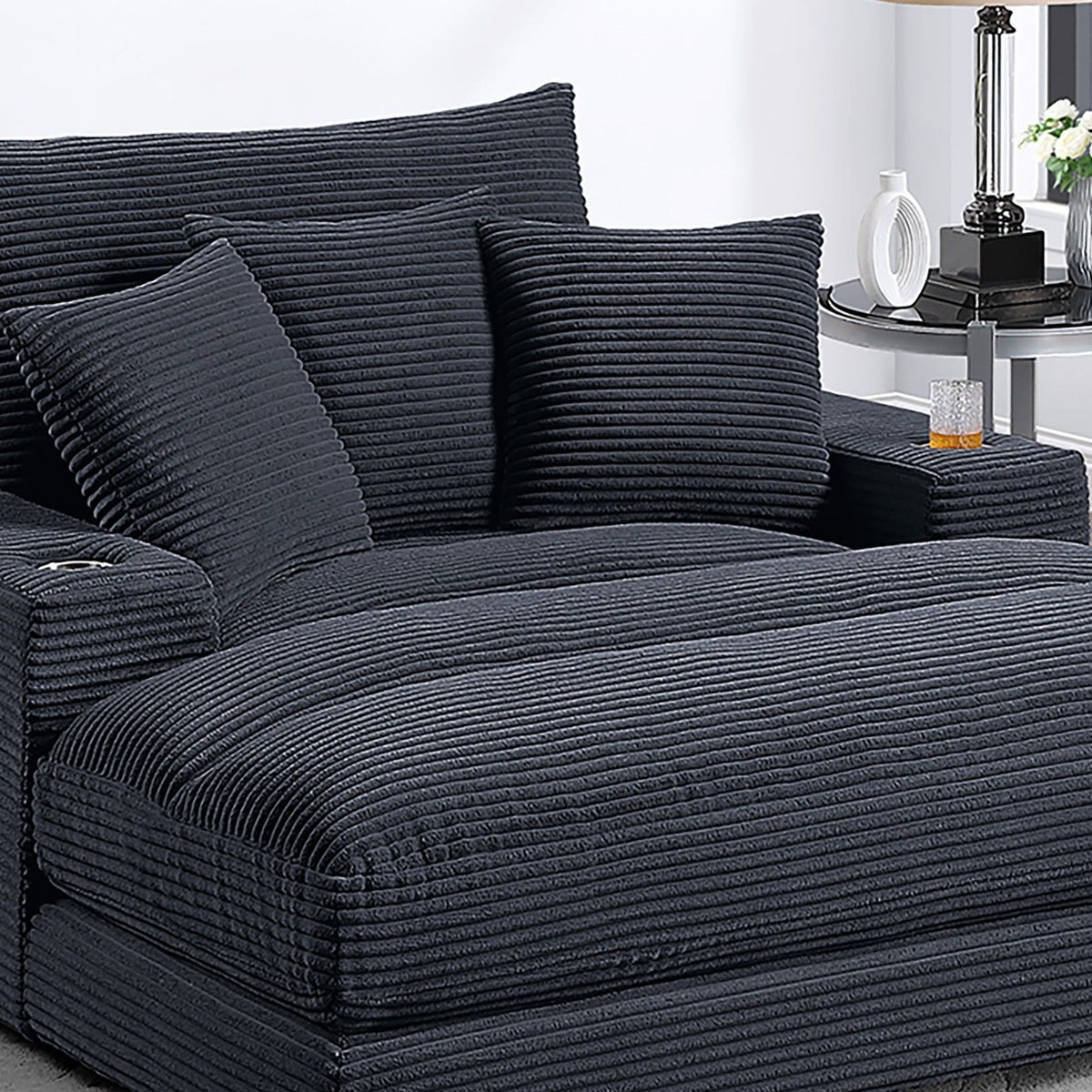 Upholstered Chaise Lounge With Cup Holders USB Port And Pillows