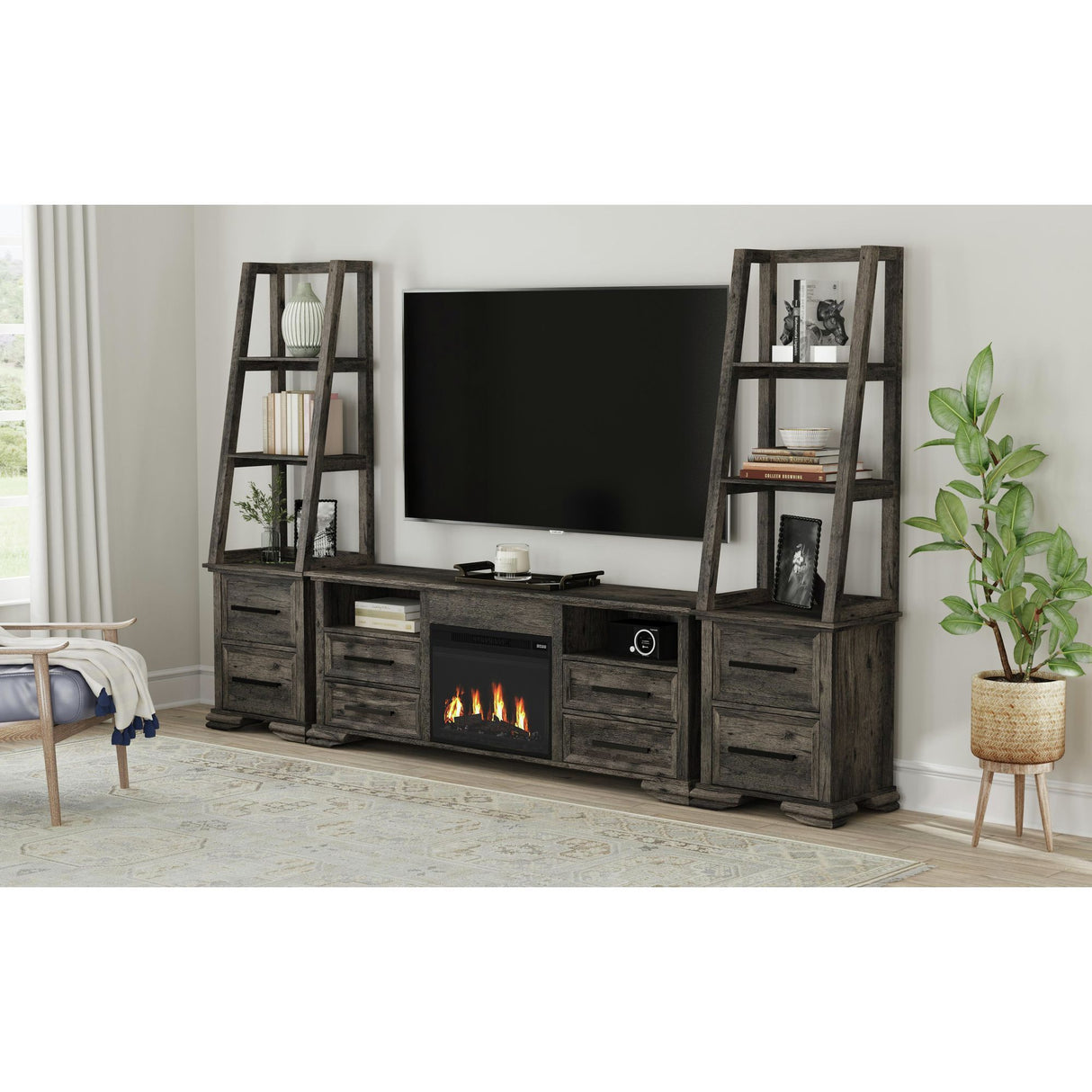 Park Ridge - 4 Piece Entertainment Unit With 71'' TV Console - Charcoal