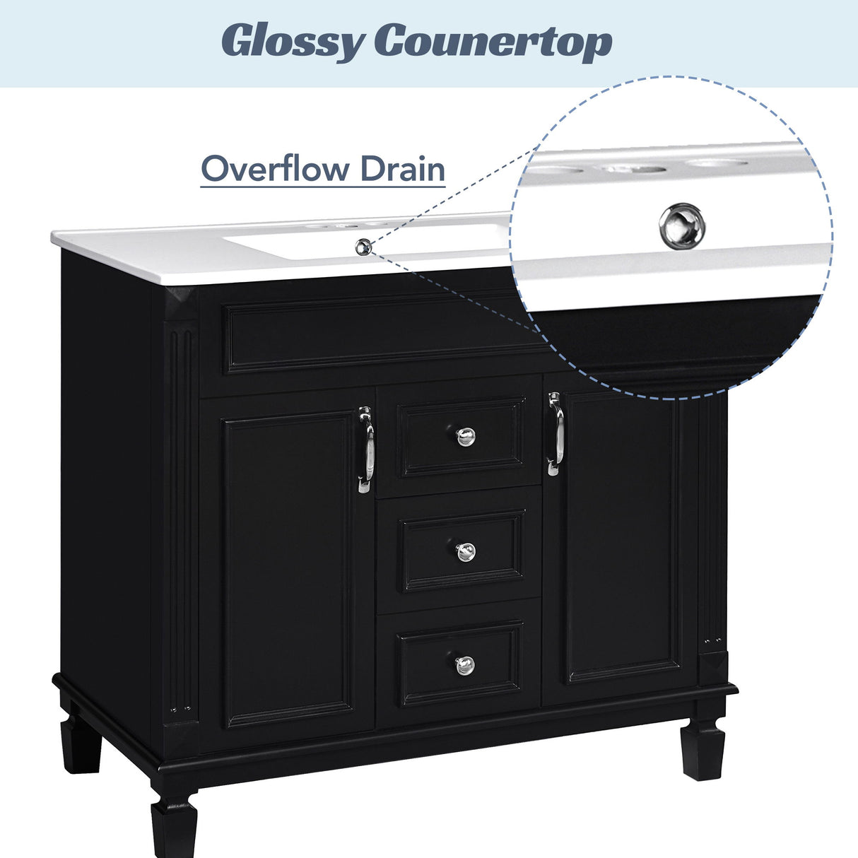 Bathroom Vanity With Top Sink, Basin On Cabinet With 2 Soft Closing Doors And 2 Drawers