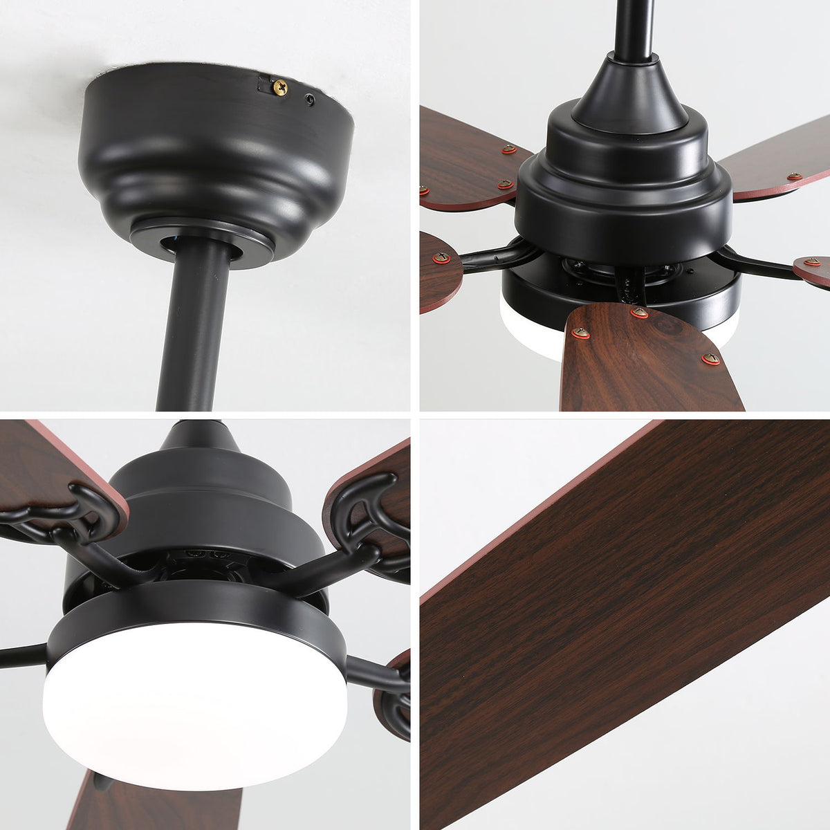52" Ceiling Fan With LED Light, 6 Speed DC Motor, Remote Control - Matte Black