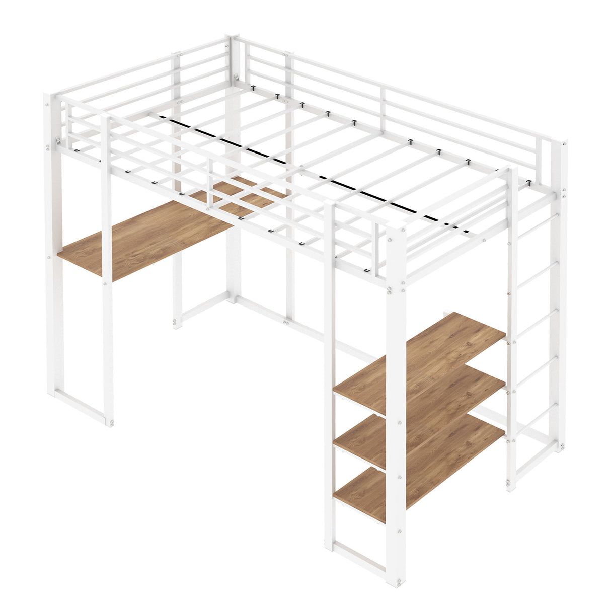 Bunk Bed With L-Shaped Desk And Dual Side Stairs