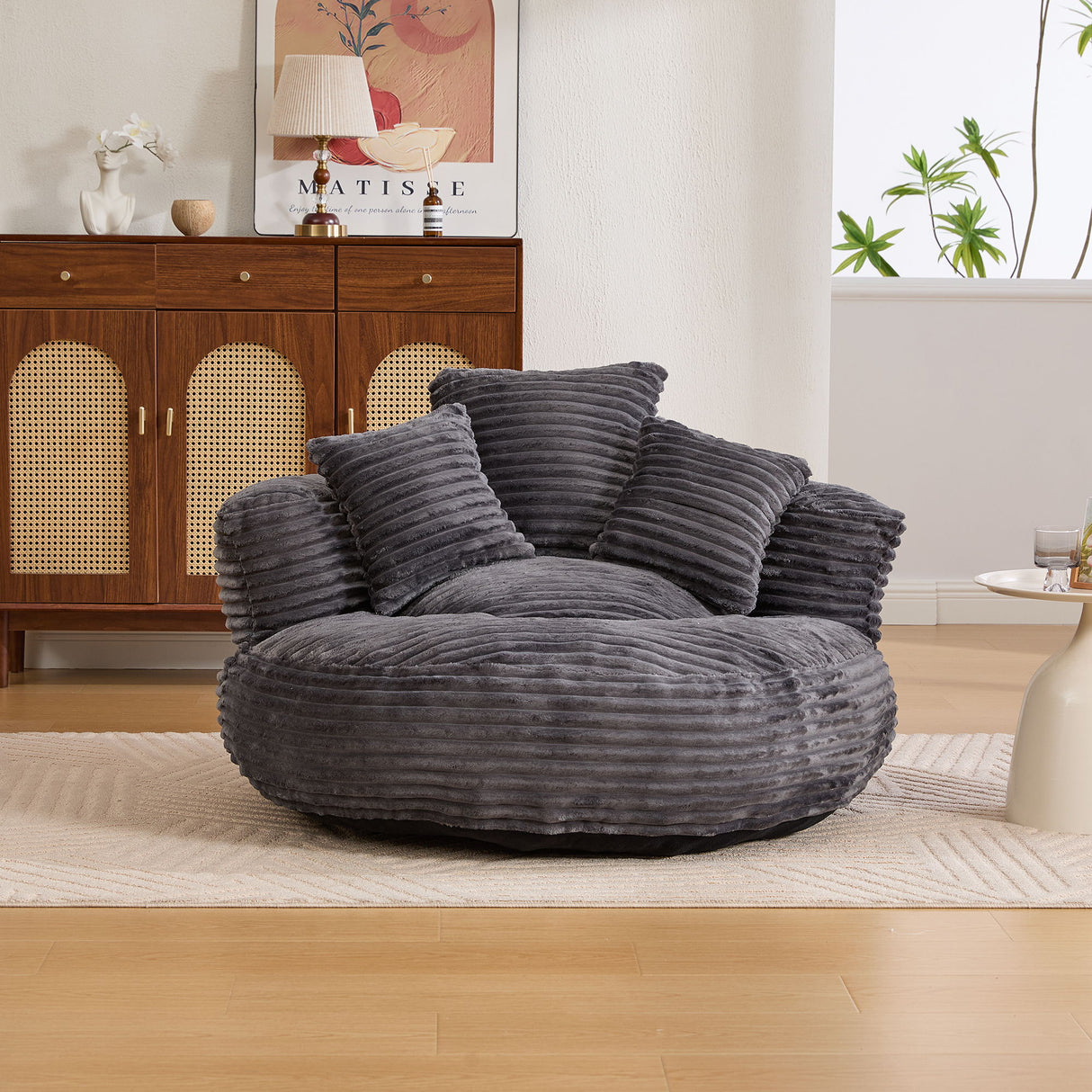 Oversized Bean Bag Chair With 3 Pillows & Armrest - Dark Gray