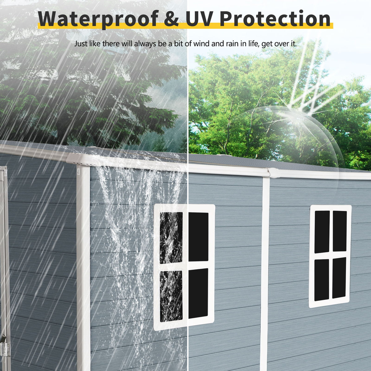 Outdoor Storage Shed With Floor Resin Shed With Two-Window, Waterproof, Lockable Doors For Patio, Yard, Lawn - Gray