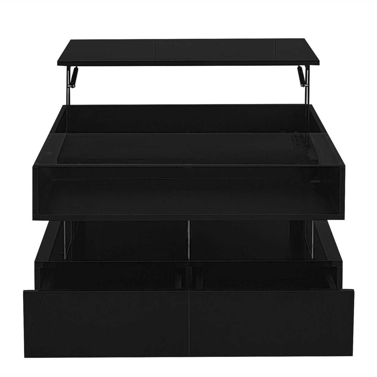 Lift Top Coffee Table With 2 Drawers, Hidden Space And LED Lights For Living Room - Black
