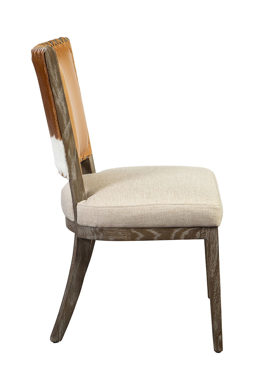 Lina - Chair - Leather And Linen (Set of 2) - Light Brown