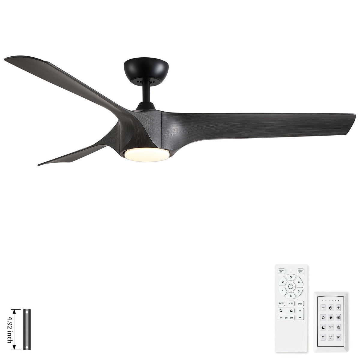 Reversible Quiet Motor Ceiling Fan Light With ABS Blades - Black / Gray