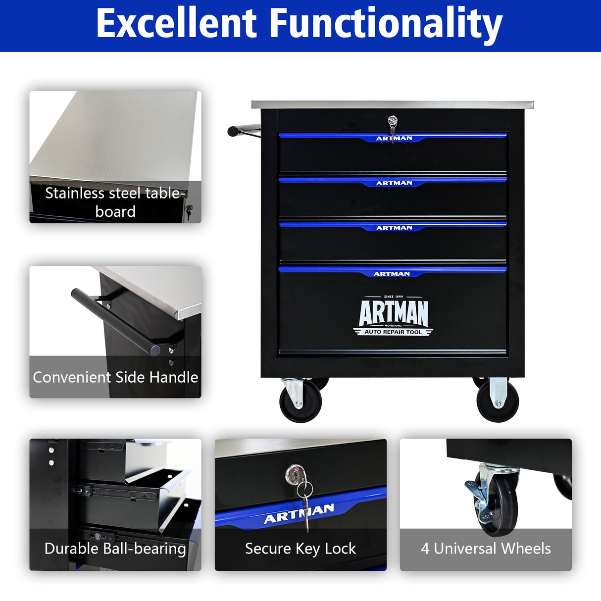 Drawer Multifunctional Tool Cart With Wheels