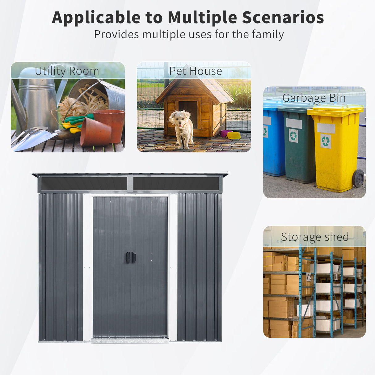 Outdoor Metal Storage Shed Garden Building with Window in Galvanized Steel