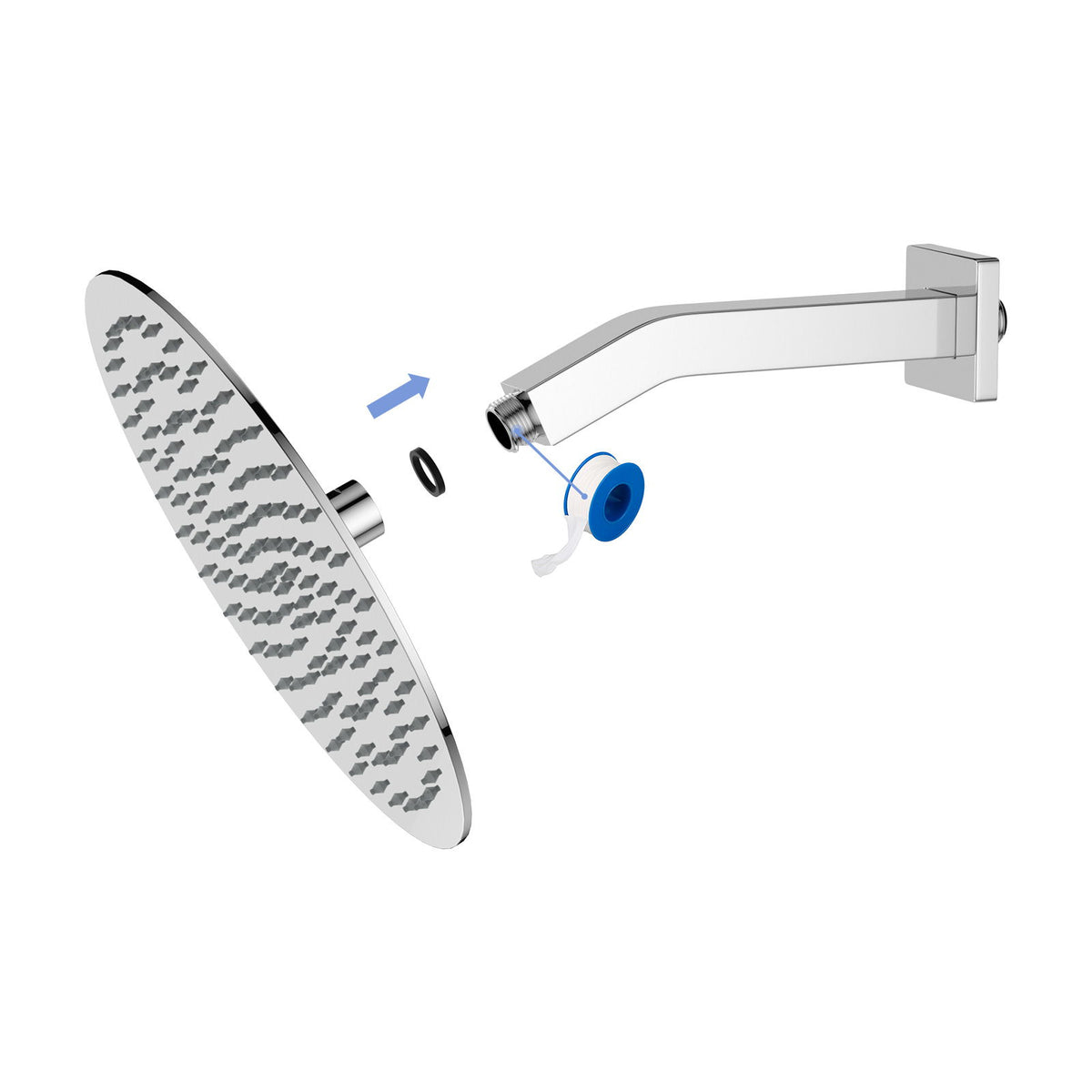 Elegant 6" Shower Arm With Flange, Stainless Steel Construction For Rain Shower Heads - Chrome