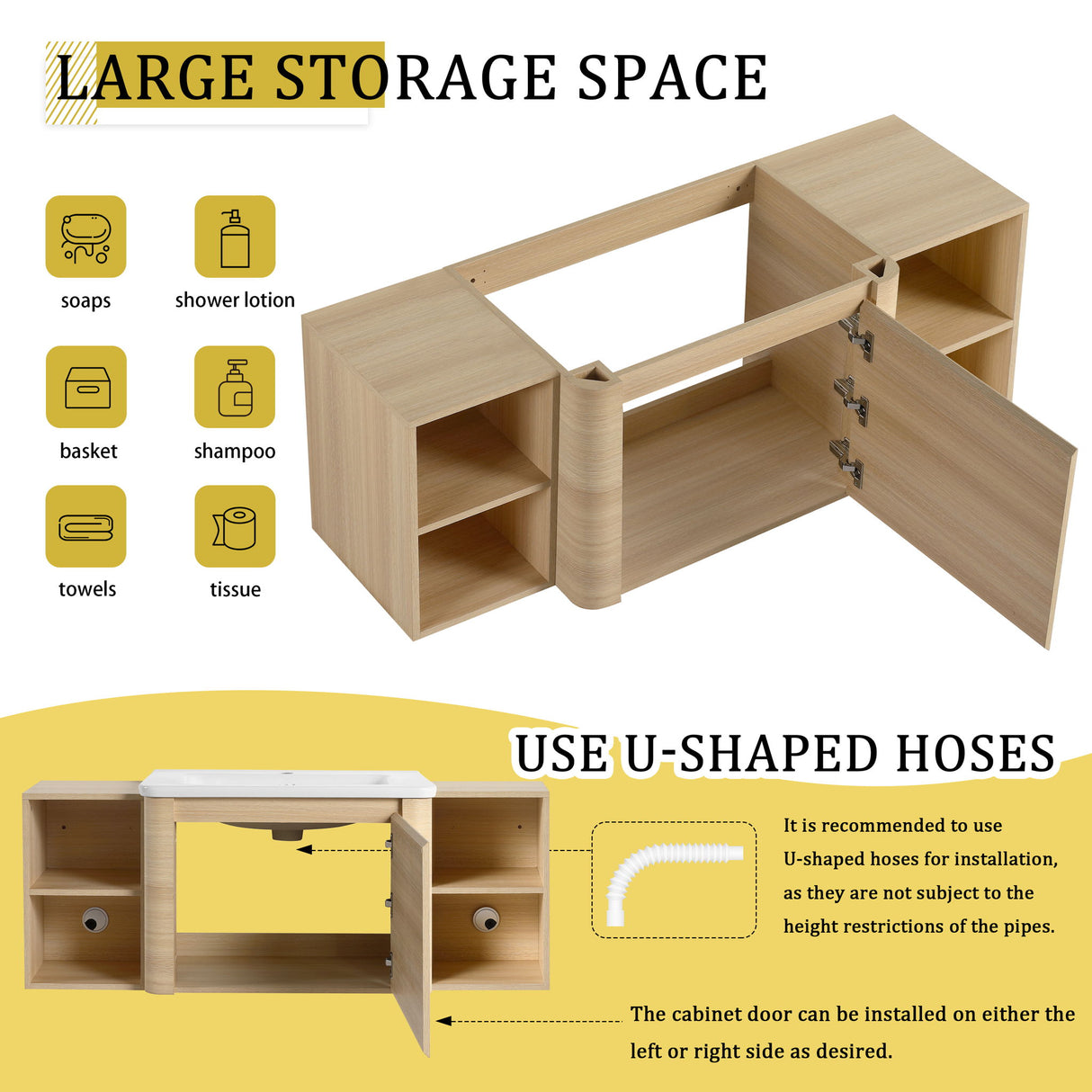 Wall Mounted Bathroom Vanity With Sink, Storage Shelves & Soft Close Door