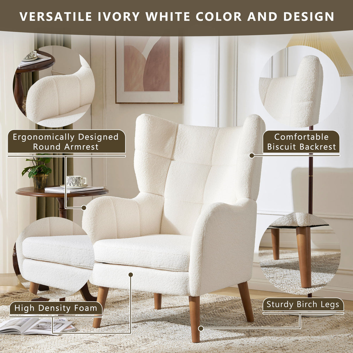 Accent Chair With Birch Wood Legs - White