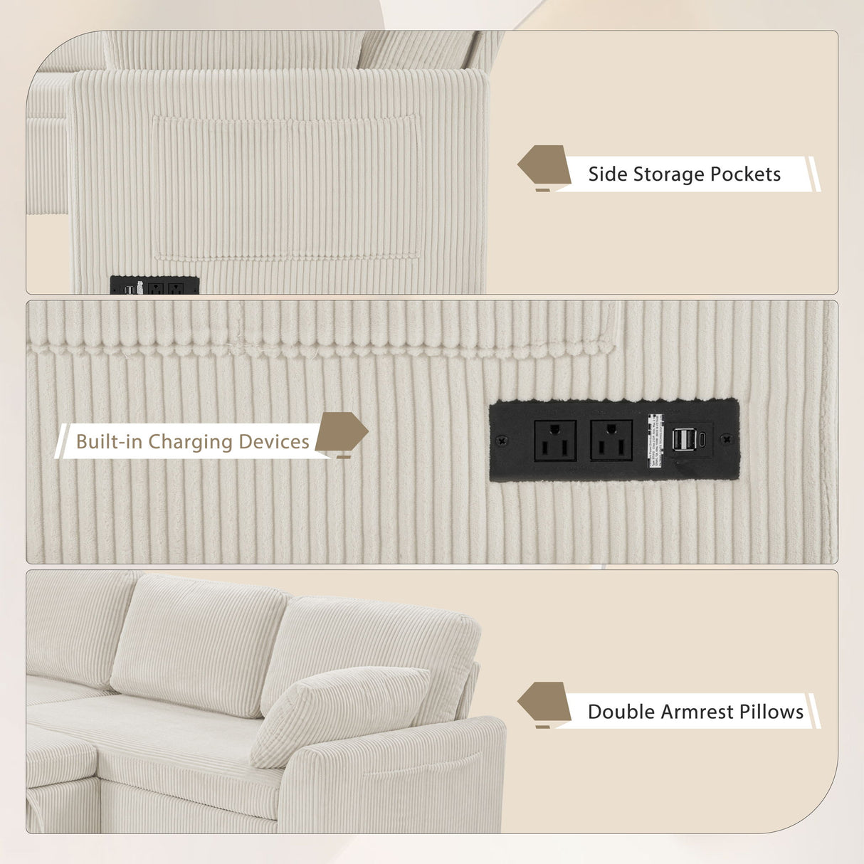 Convertible U-Shaped Sectional Sofa Bed With Reversible Chaise