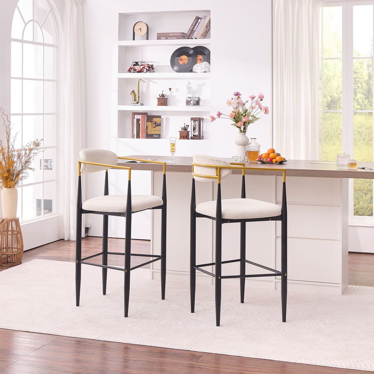Upholstered Bar Stool With Ergonomic Design (Set of 2)