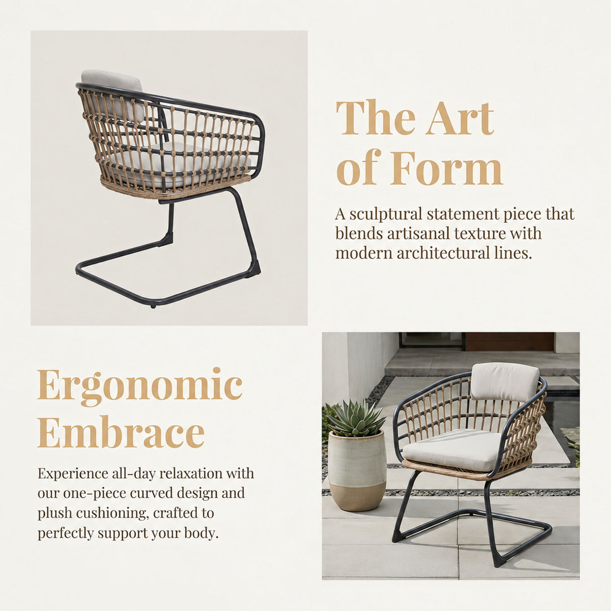 Patio Dining Chairs For Garden (Set of 2) - Beige
