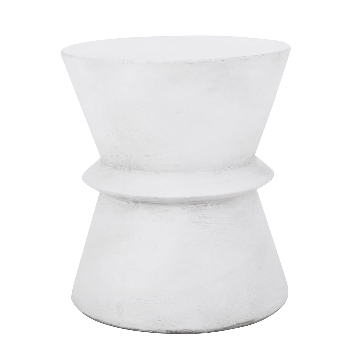 Outdoor Lightweight Concrete End Table With Hourglass Structure - Antique White