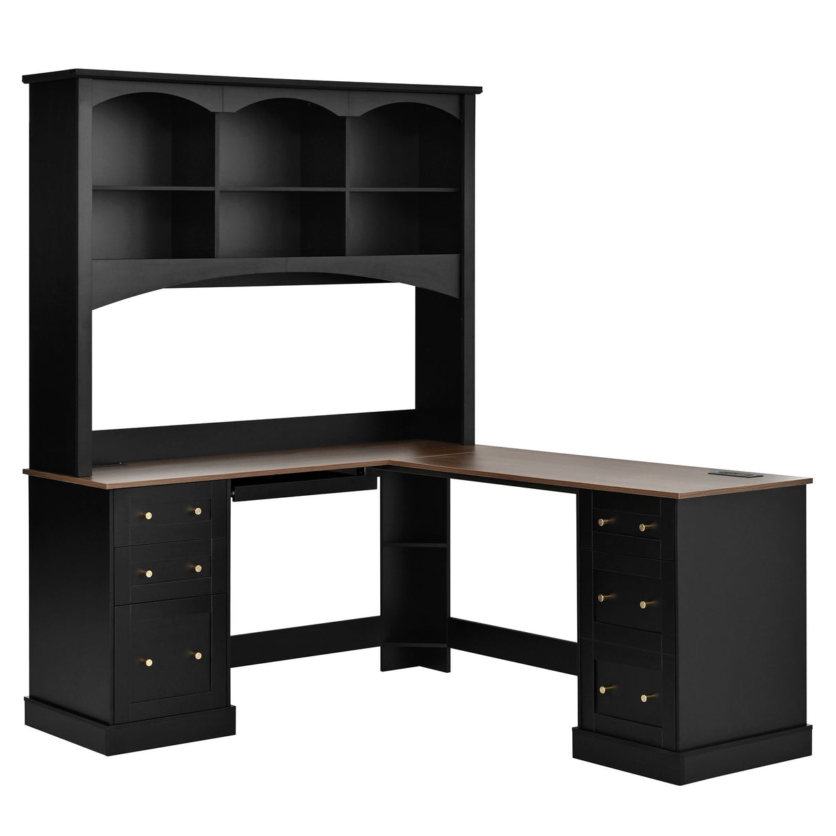 Space Saving L-Shaped Computer Desk With Keyboard Tray & Charging Stations
