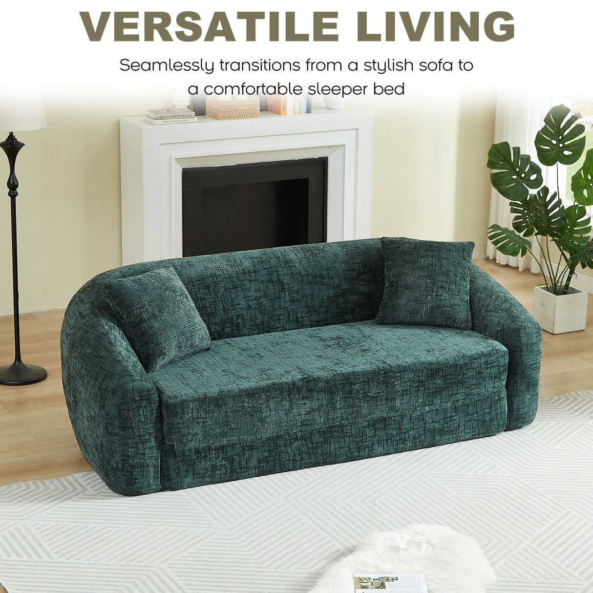 Curved Convertible Sofa, 2 In 1 Fold Out Bed With Pull Out Base And Deep Seat