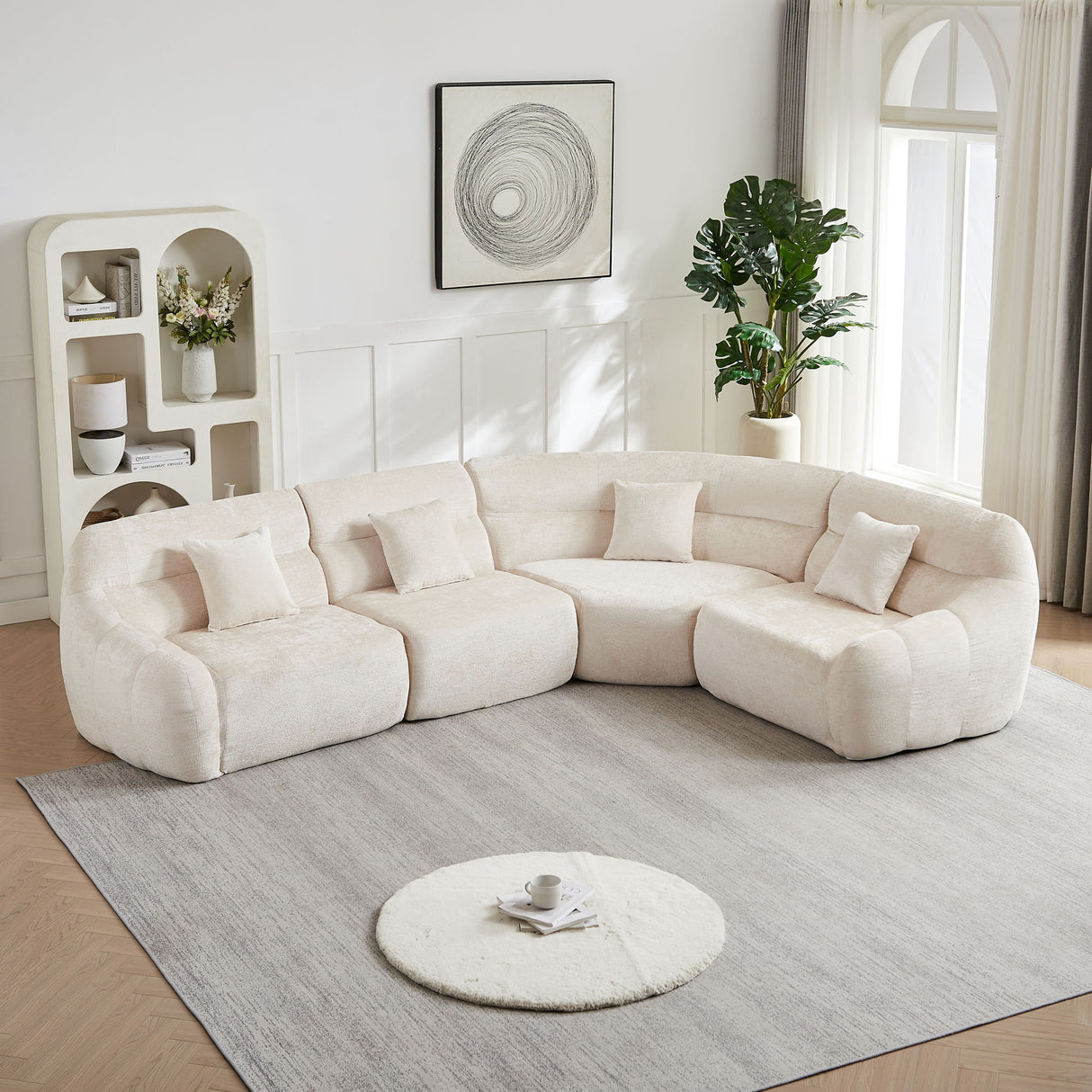 Luxury Curved Corner Sectional Sofa With 4 Pillows