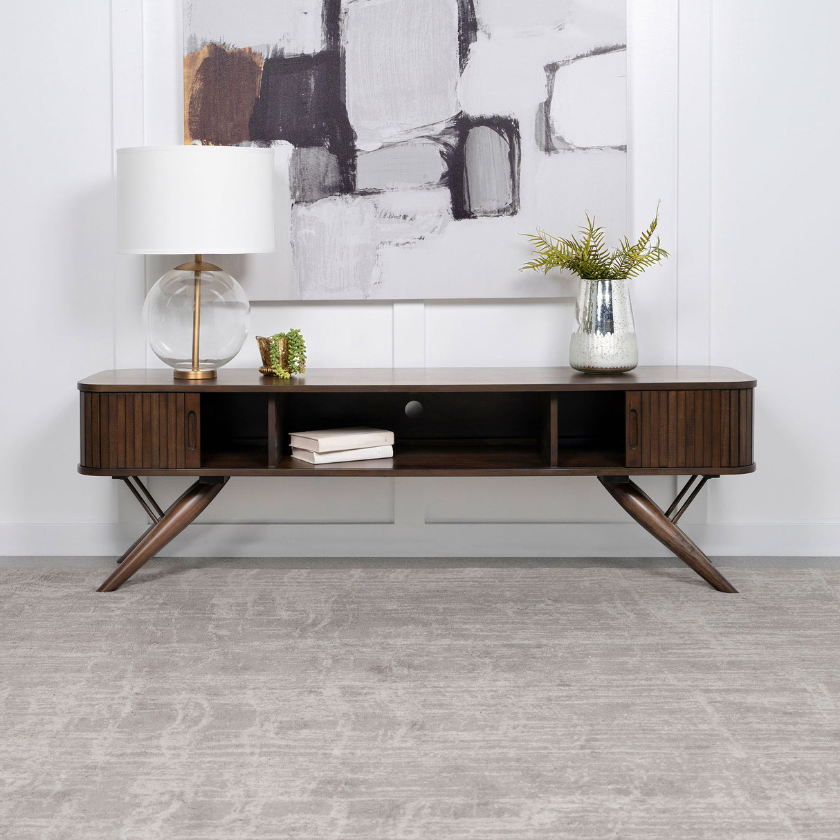 Stewart - TV Stand With Sliding Doors - Walnut