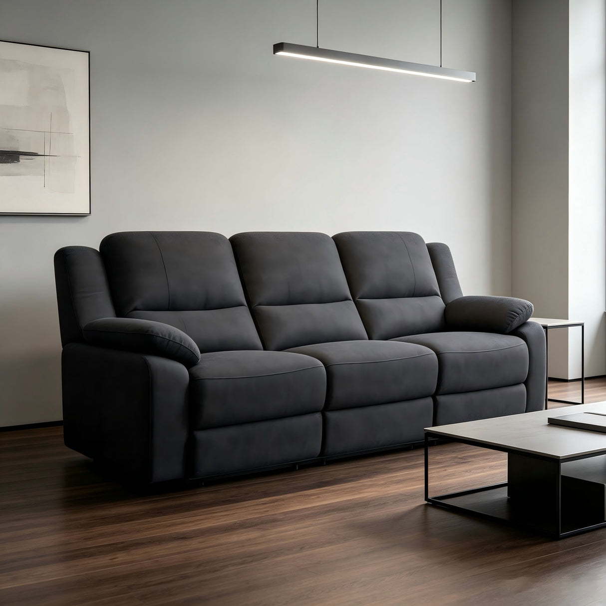 Modern 3 Seat Manual Reclining Sofa With Deep Recline