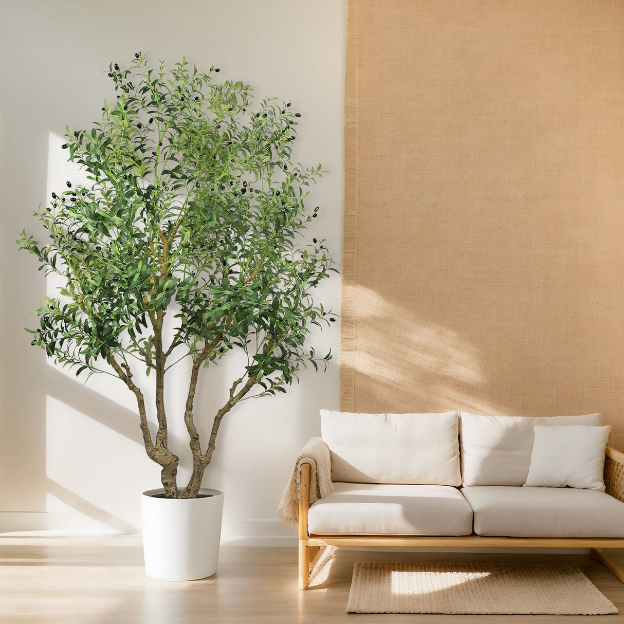 Artificial Olive Tree Large With Trunk, Indoor / Outdoor Decorative Plant For Living Room - Green