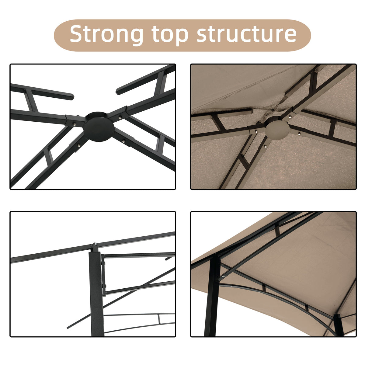 Outdoor Grill Gazebo 8 X 5 Ft With Double Tier Soft Top Canopy, Steel Frame, Bar Counters & Hook Metal - Khaki