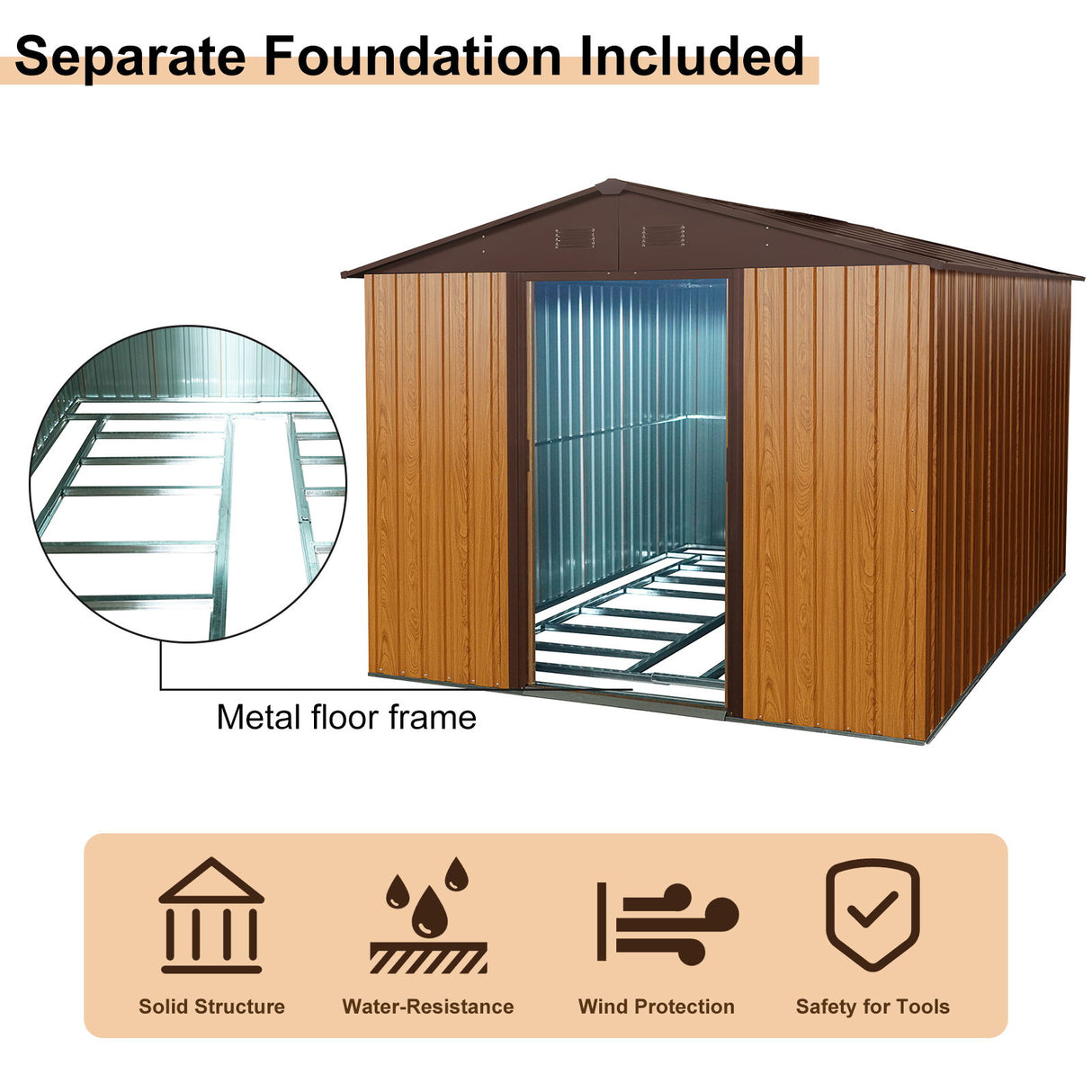 Outdoor Metal Storage Shed Garden Building Heavy Duty with Floor Base