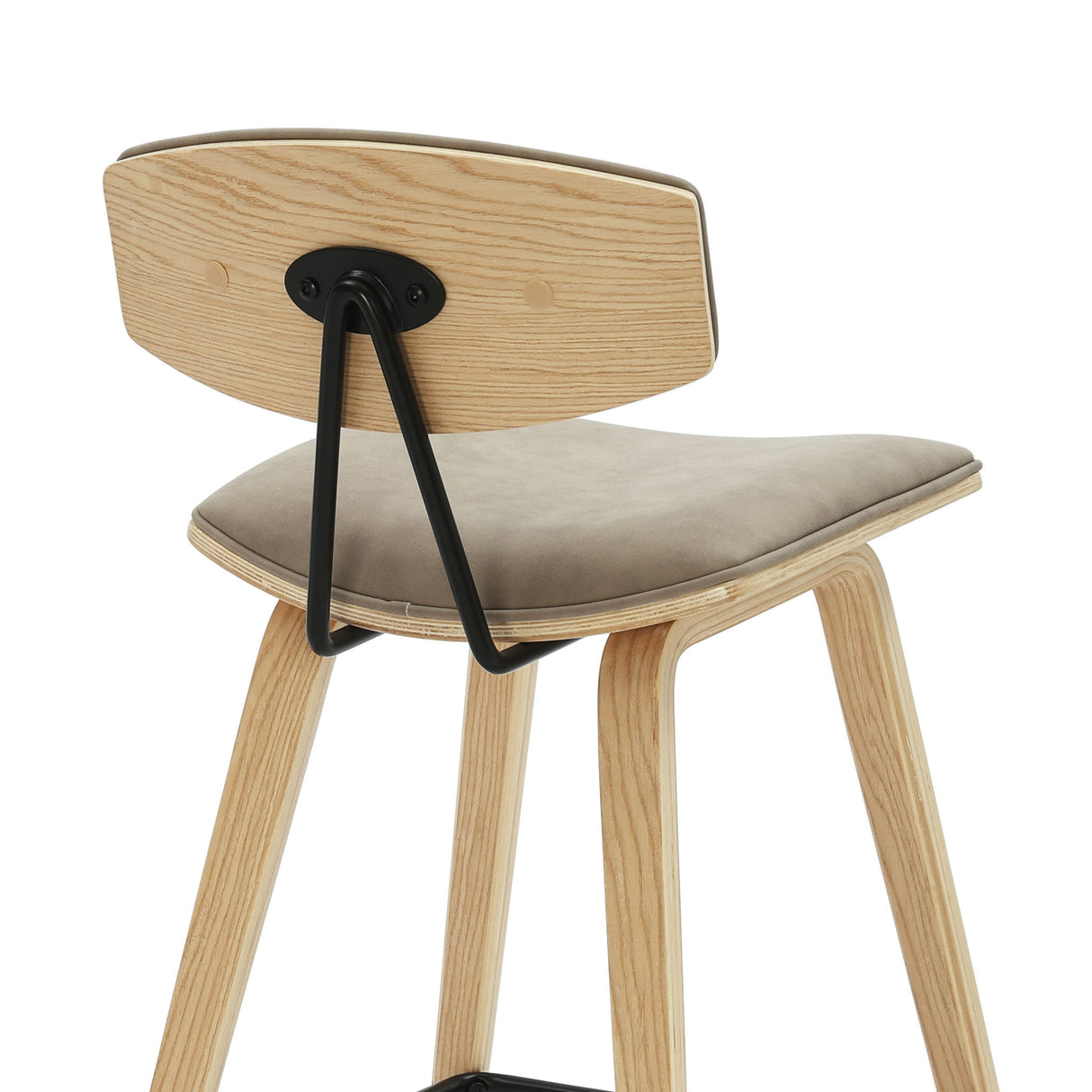 Fox - Counter Height Curved Back Wood Bar Stool With Faux Leather Seat