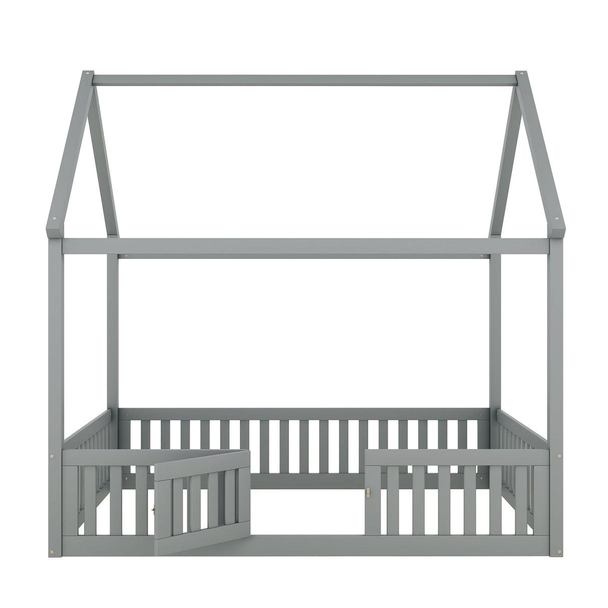 Wood House Bed With Fence And Door