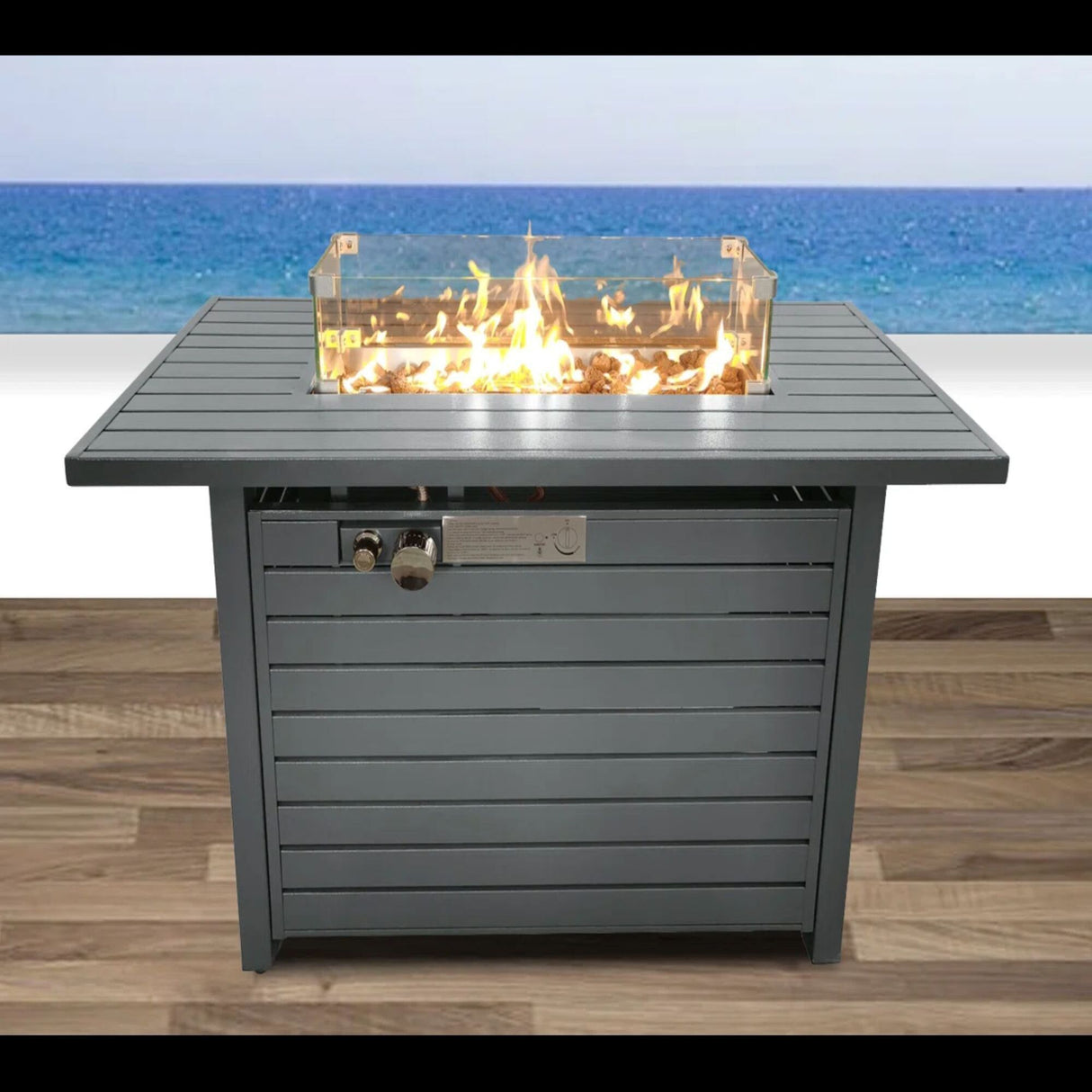 Propane Outdoor Fire Pit Table Steel Modern Patio Furniture 42x25in