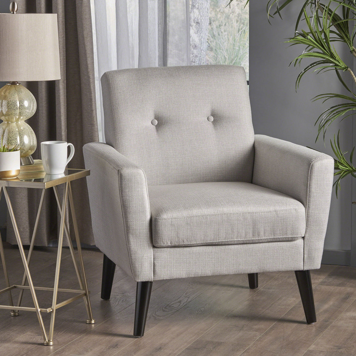 Radiantize - Upholstered Fabric Club Chair With Square-Off Back And Button Tufted - Light Gray
