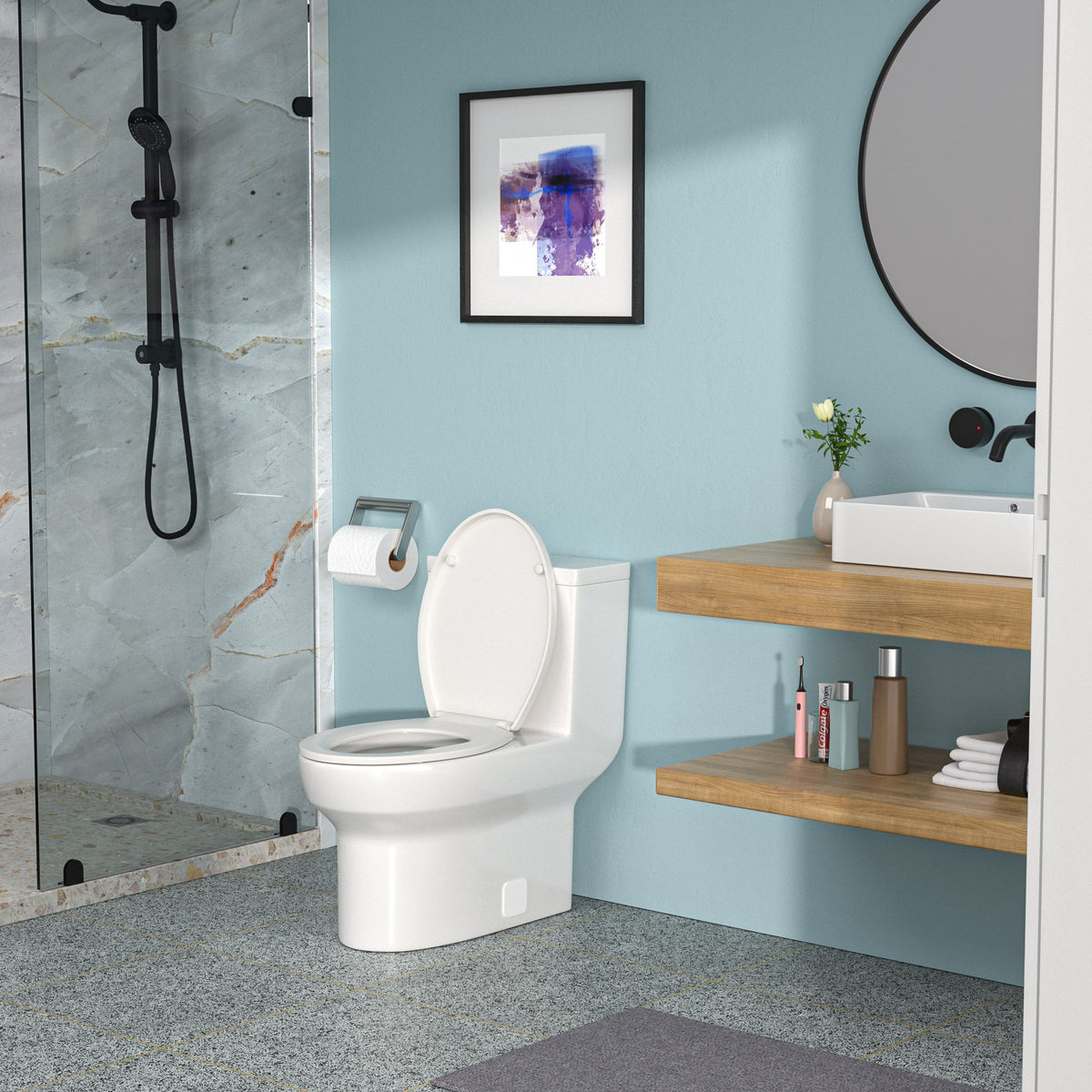 1 Piece Toilet & Dual Flush, Soft Closing Seat - White