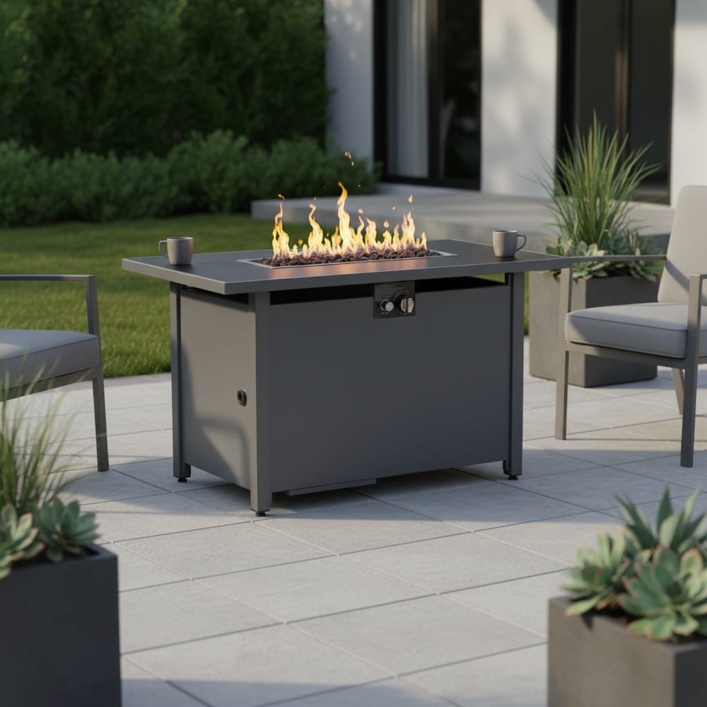 Outdoor Fire Pit Table Patio Heater with Heat Resistant Smoked Glass 22x25in Black