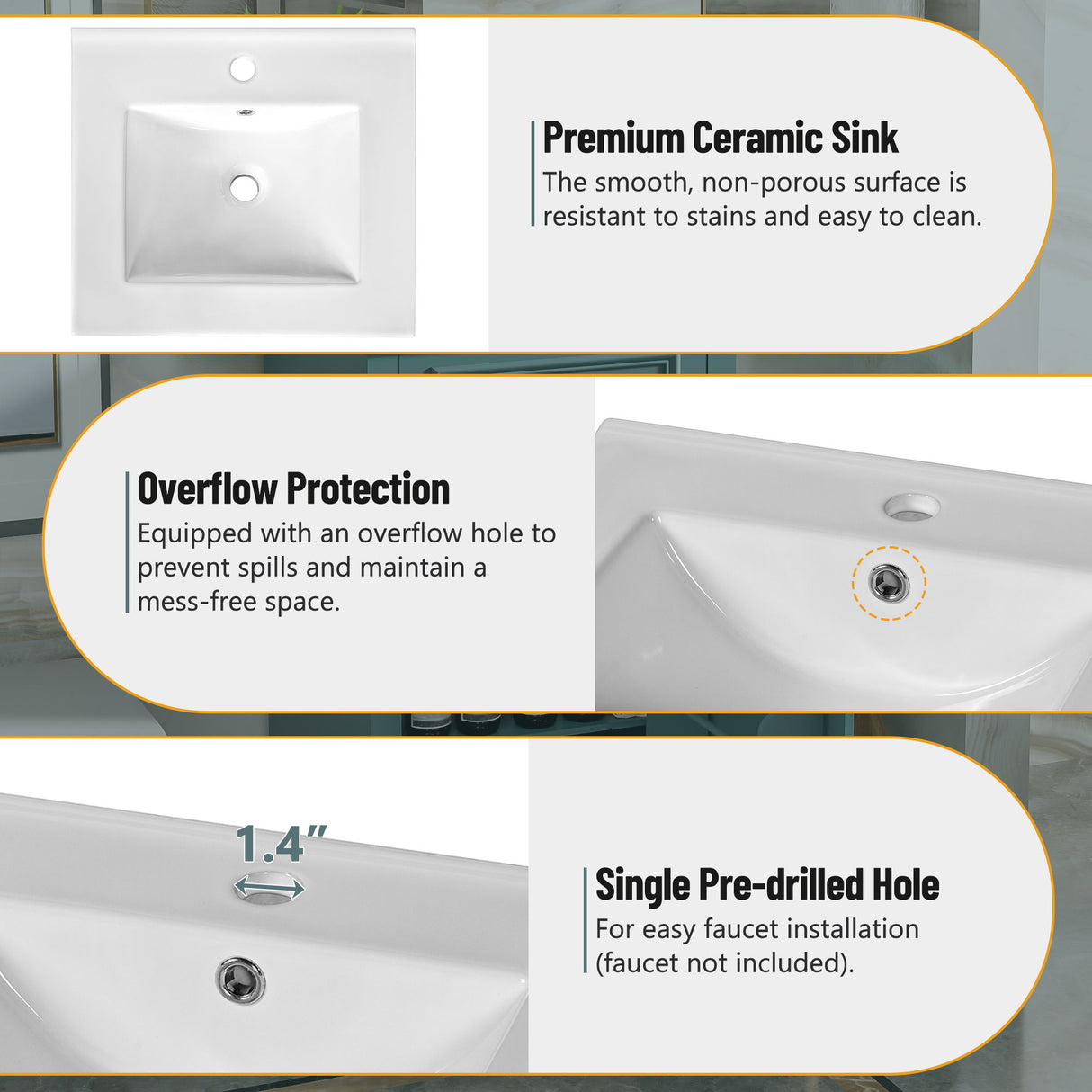 Elegant Bathroom Vanity With Ceramic Sink, Soft Close Door, Adjustable Shelf