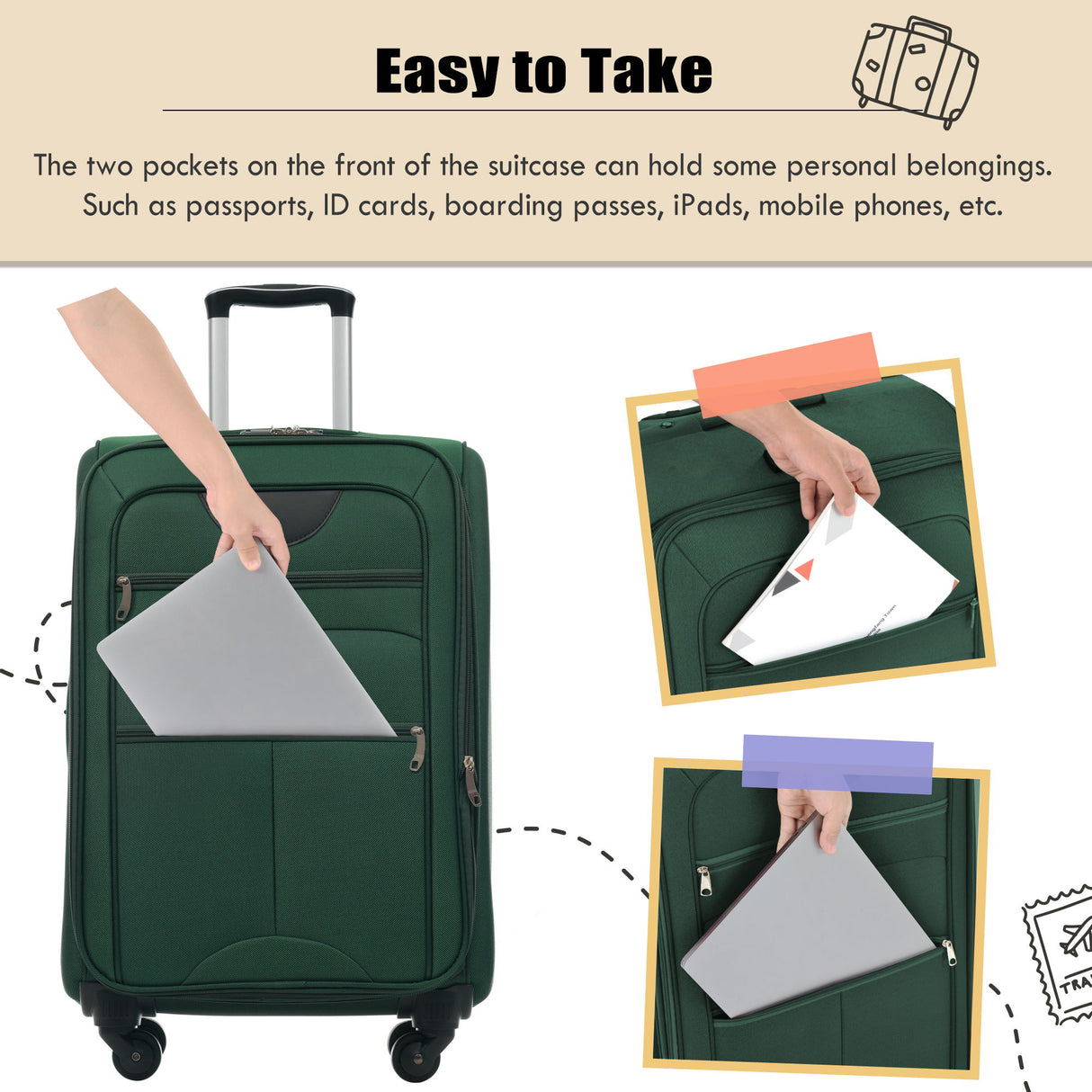 Softside Luggage Expandable 3 Piece Set Upright Spinner Lightweight Suitcase