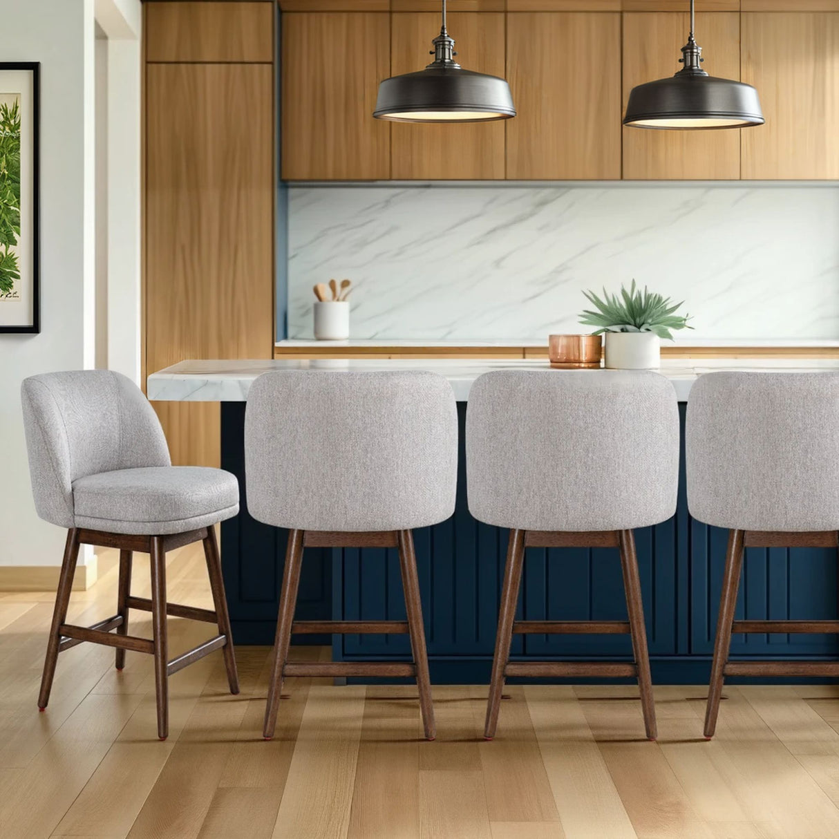 Sadie - Solid Wood Upholstered 26" Counter Height Swivel Barstool