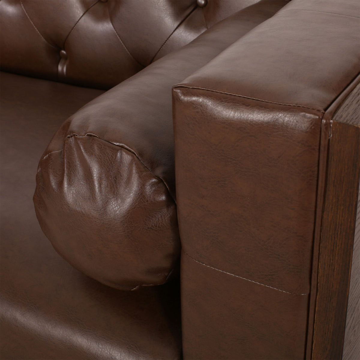 Contemporary 3 Seater Sofa With Tufted Diamond Stitch And Rolled Accent Pillows - Dark Brown