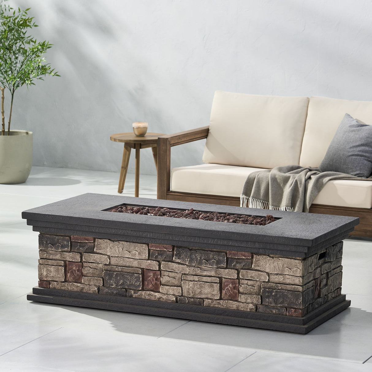 Contemporary Rectangle Fire Pit with 50000 BTU Magnesium Oxide in Dark Gray