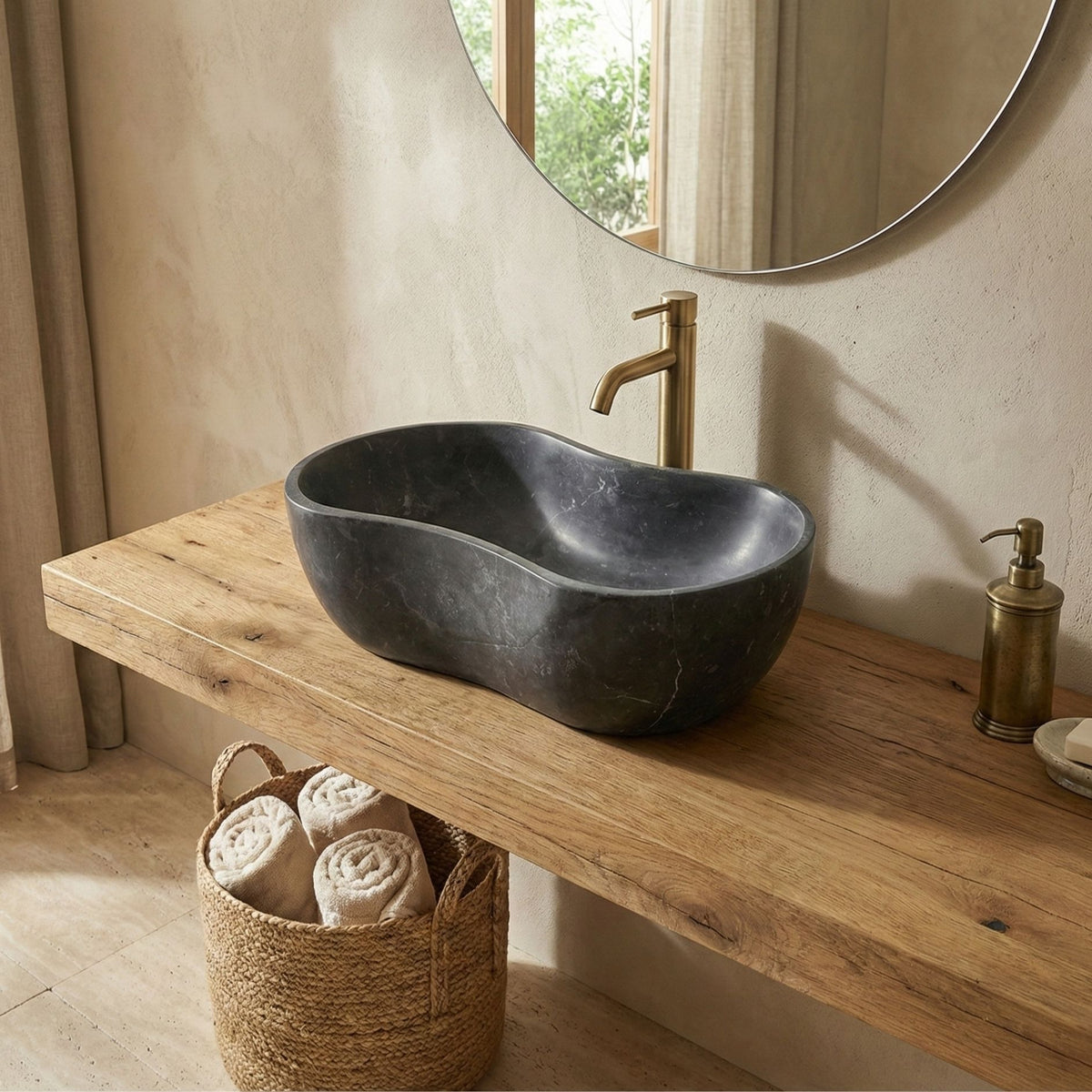 Vessel Sink, Wavy Shape Basin, Vanity Bowl - Dark Gray