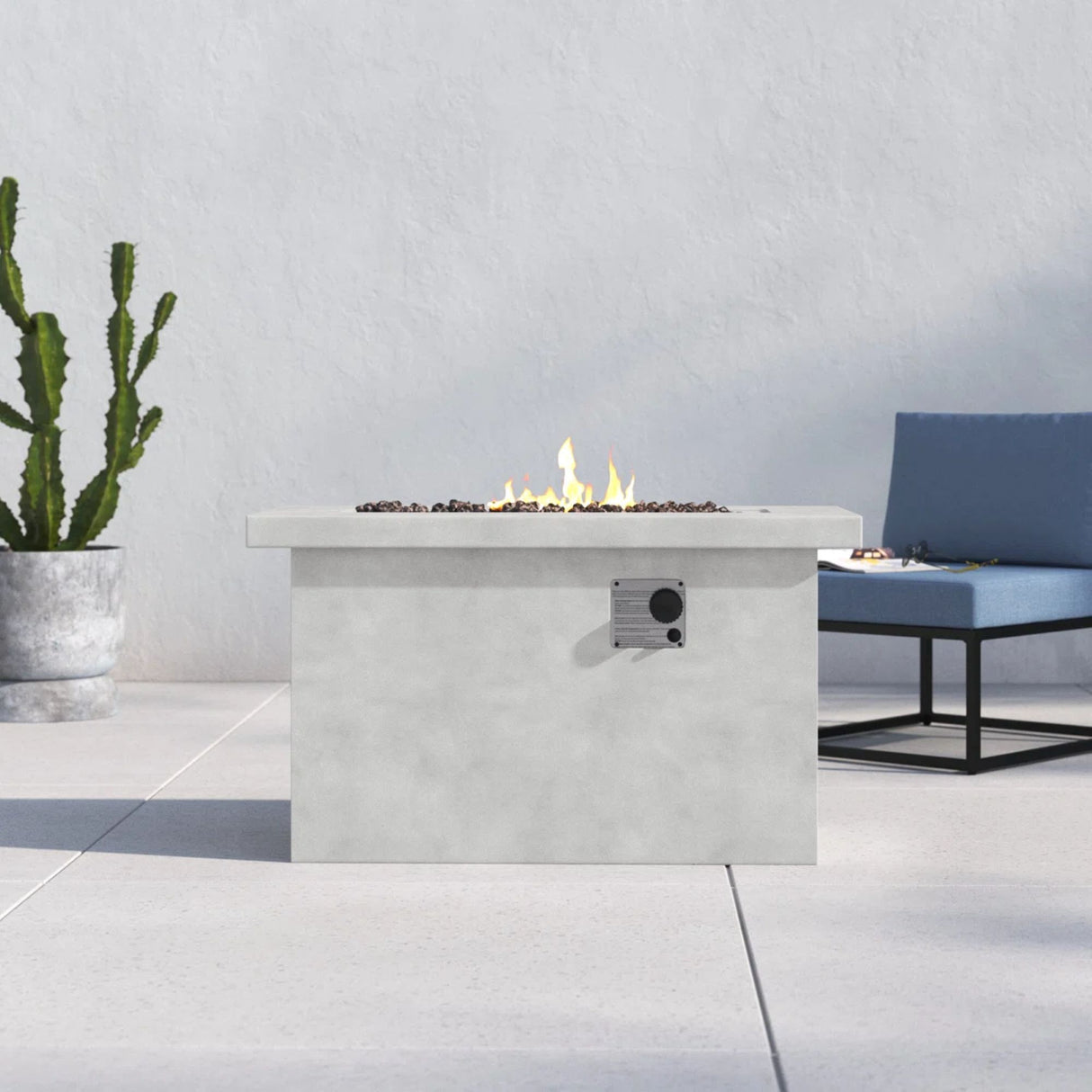 Propane Gas Outdoor Fire Pit Table Weather Resistant Cement 42x24in