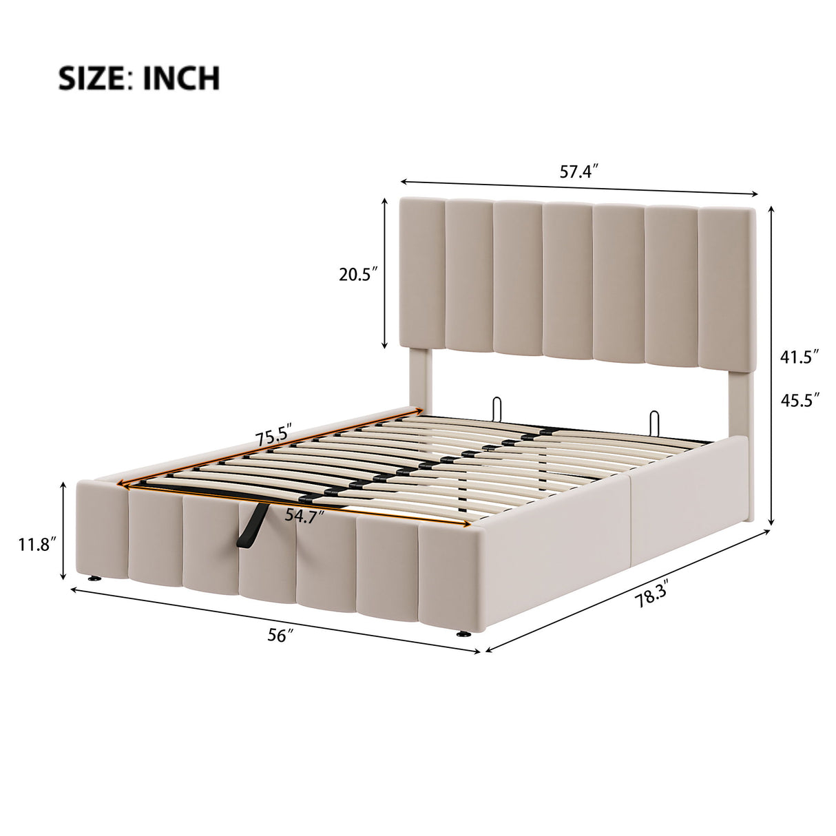 Elegant Upholstered Platform Bed With Hydraulic Storage System