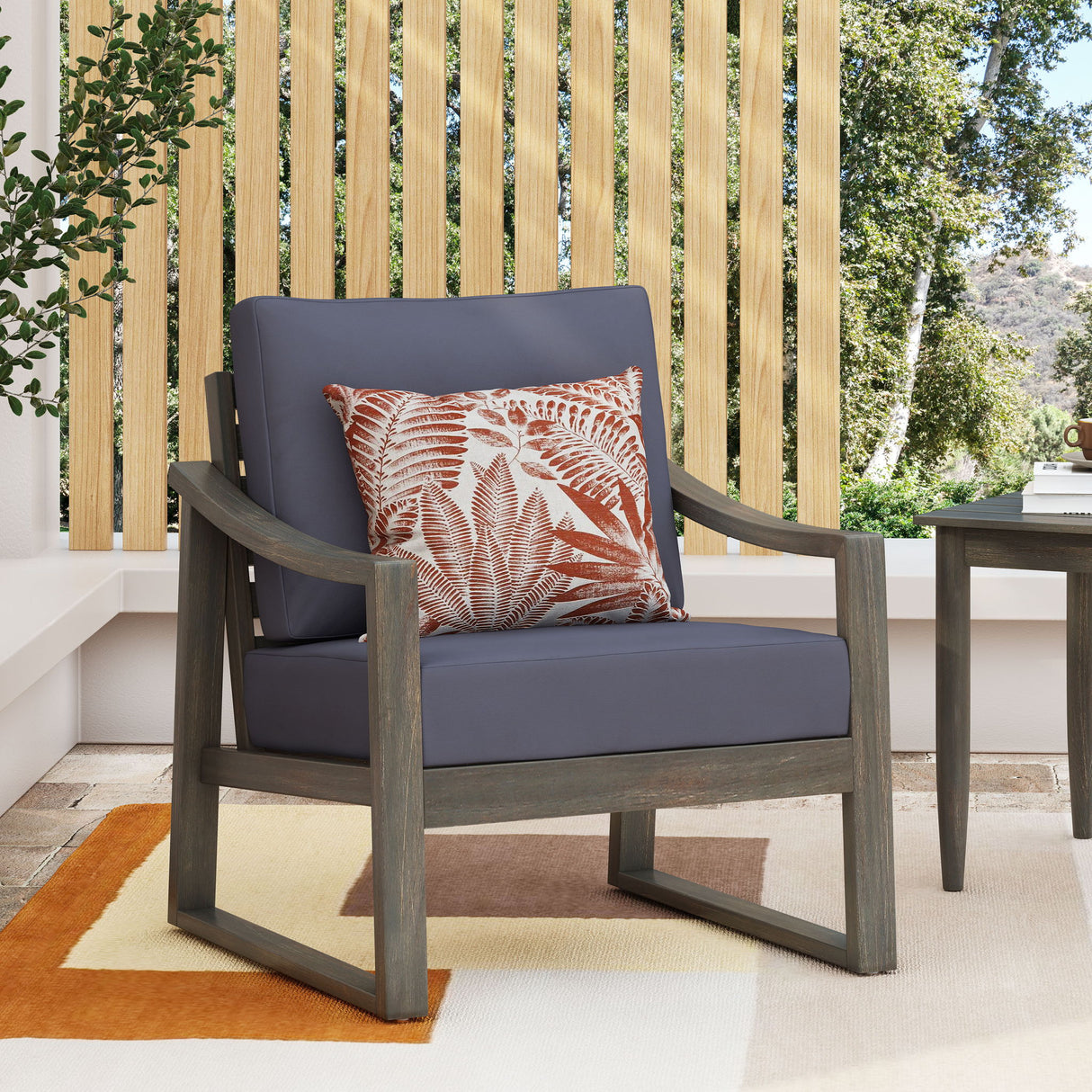 Samwell - Club Chair Outdoor Seating Acacia Wood - Dark Gray