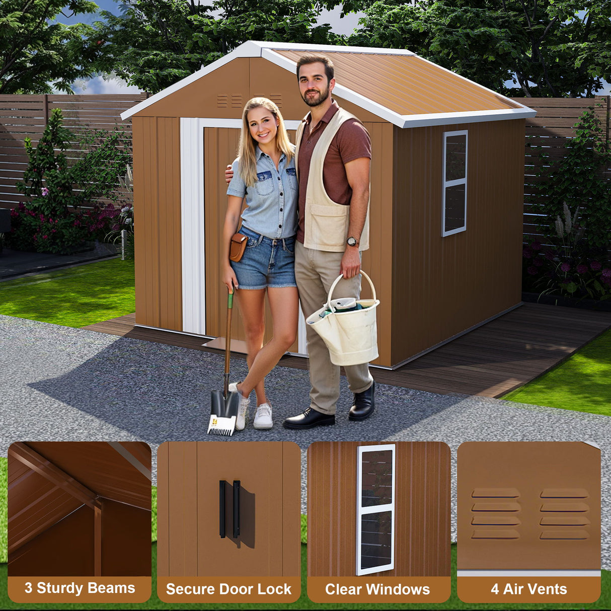 Heavy Duty Storage Shed Weatherproof 77in x 43in in Light Brown