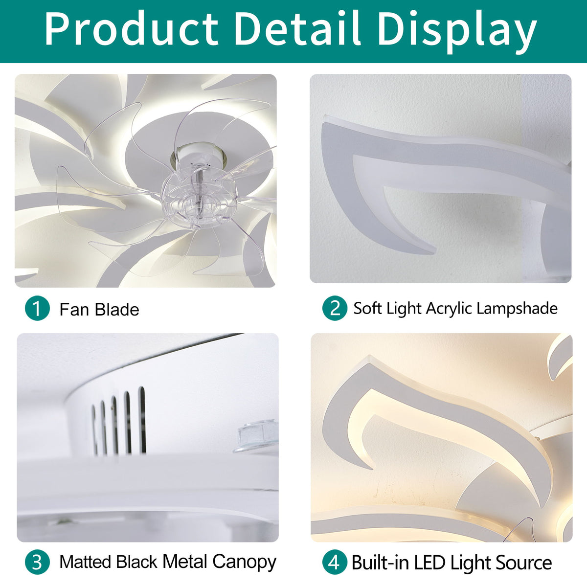 32" Flower Ceiling Fan With LED Dimmable Light, Low Profile Flush Mount Fan With Remote Control, 6 Speeds