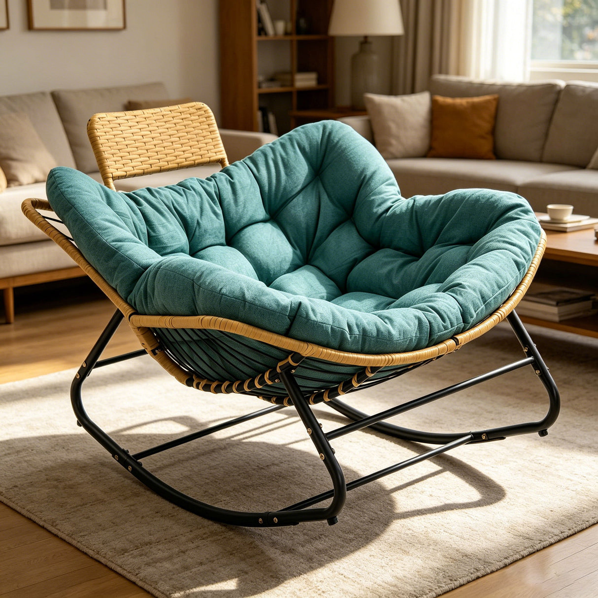 Oversized Papasan Rocking Chair Outdoor With Thick Cushion
