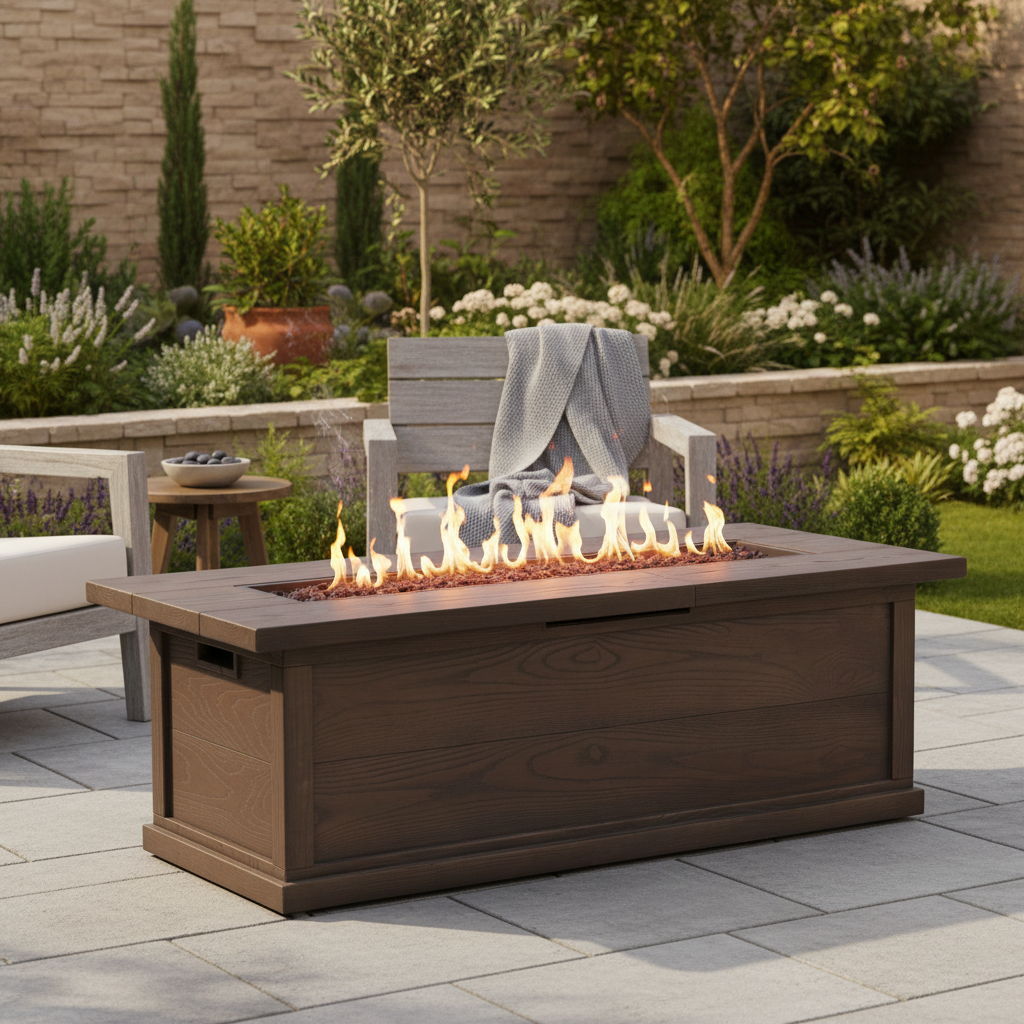 Transitional Rectangular Outdoor Propane Fire Pit Table 56x19in