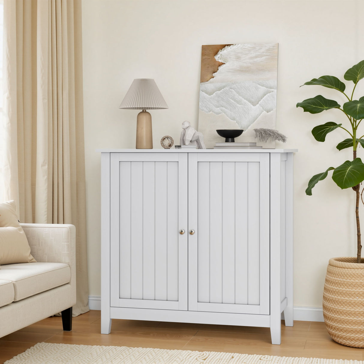 Double Door Storage Cabinet With Knobs - White