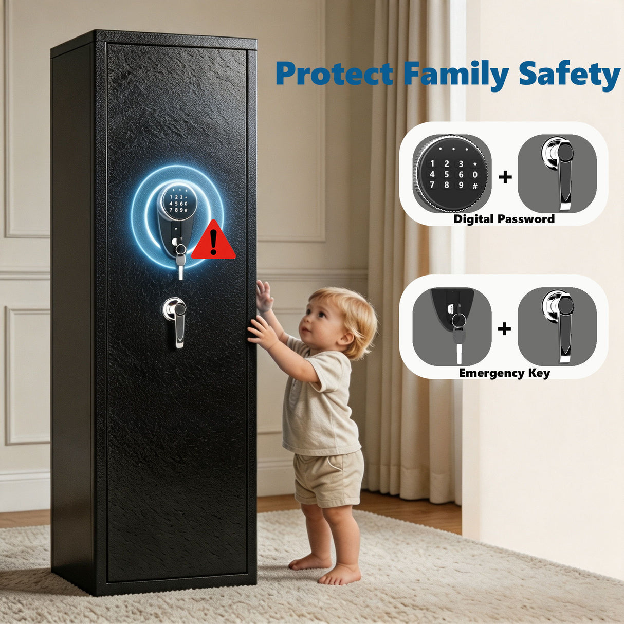 Rifle Safe, Biometric & Keypad Lock, Adjustable Gun Racks With Built In Alarm System