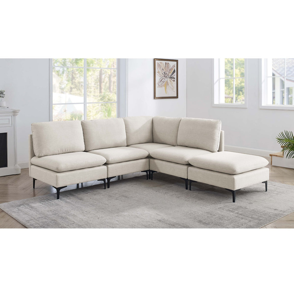 Upholstered Modular Sectional With Tall Legs, Medium Firm Seat