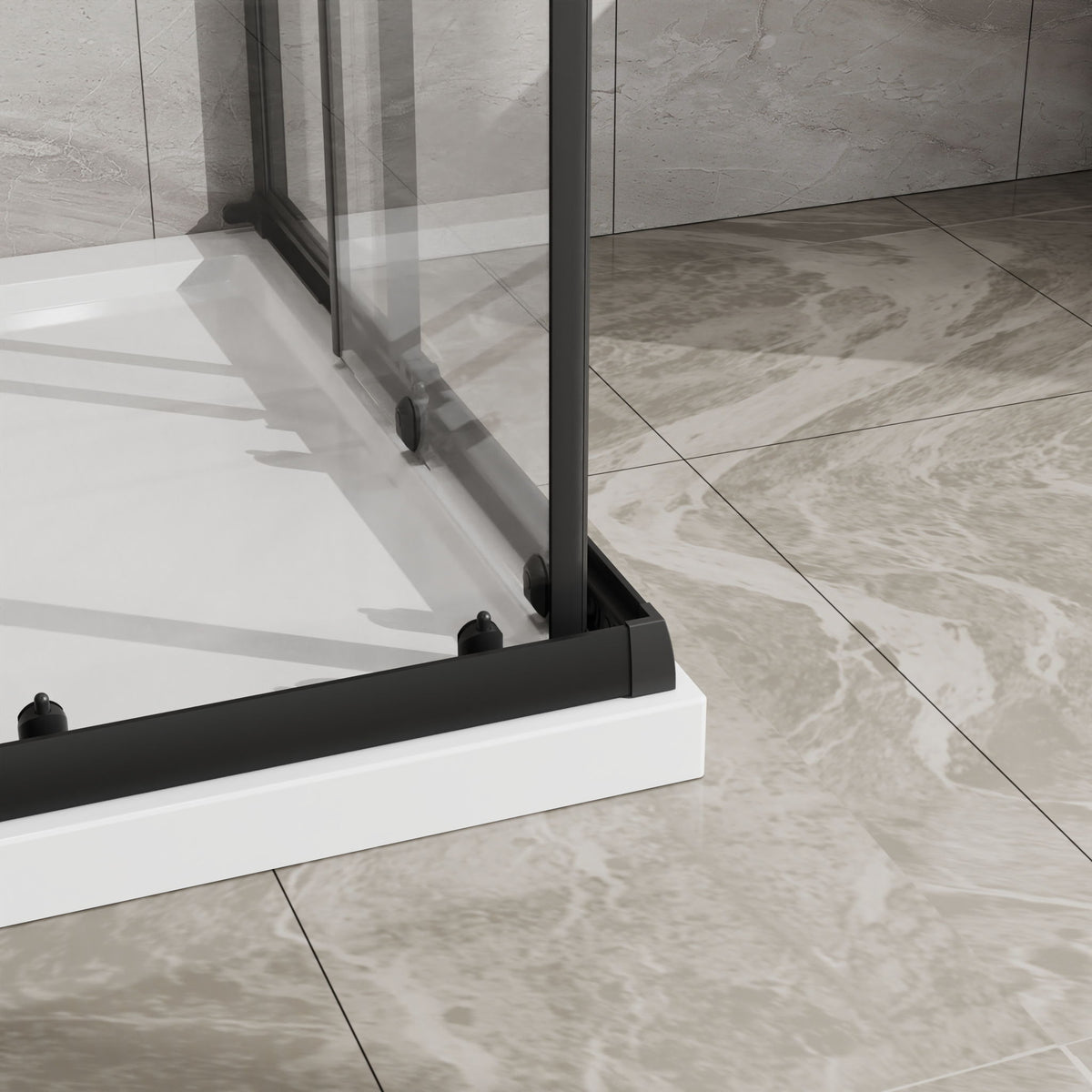 Corner Sliding Shower Door And Shower Base Combo Kit (No Drain Kit) - Matte Black